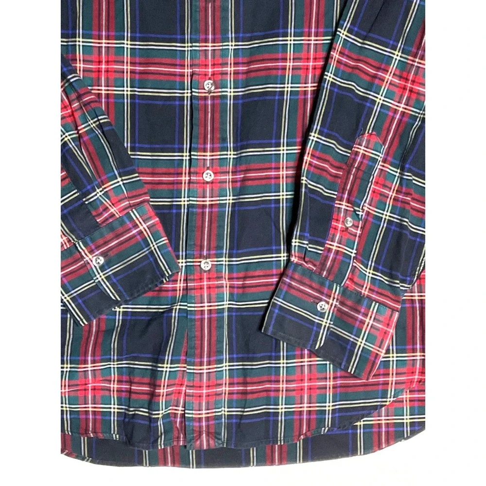 Polo Ralph Lauren men's tartan plaid button shirt slim fit cotton red blue Large